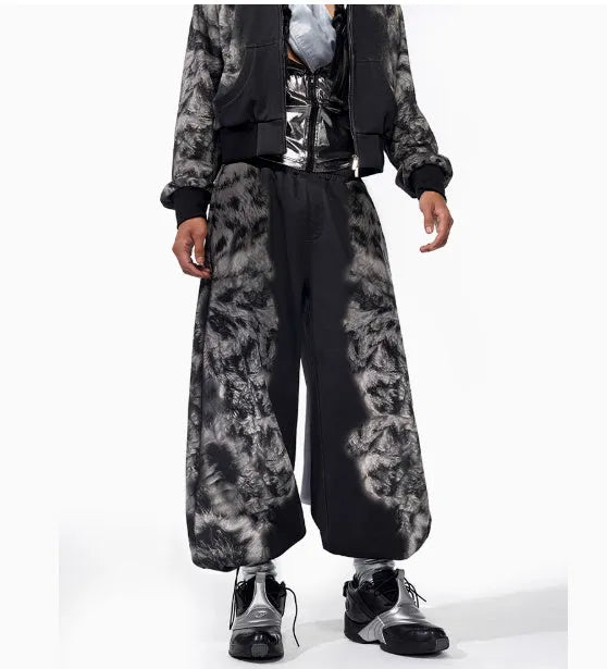 Men's street fashion loose trousers set with printed pattern, matching hoodie and seven-inch shorts bundle