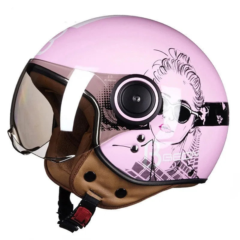 Retro style half helmet for battery cars in bright two-tone colour with lightweight ABS construction