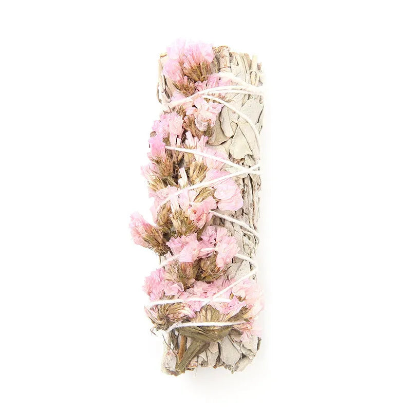 White sage and red rose petal incense bundle for fresh air with colourful dried botanicals