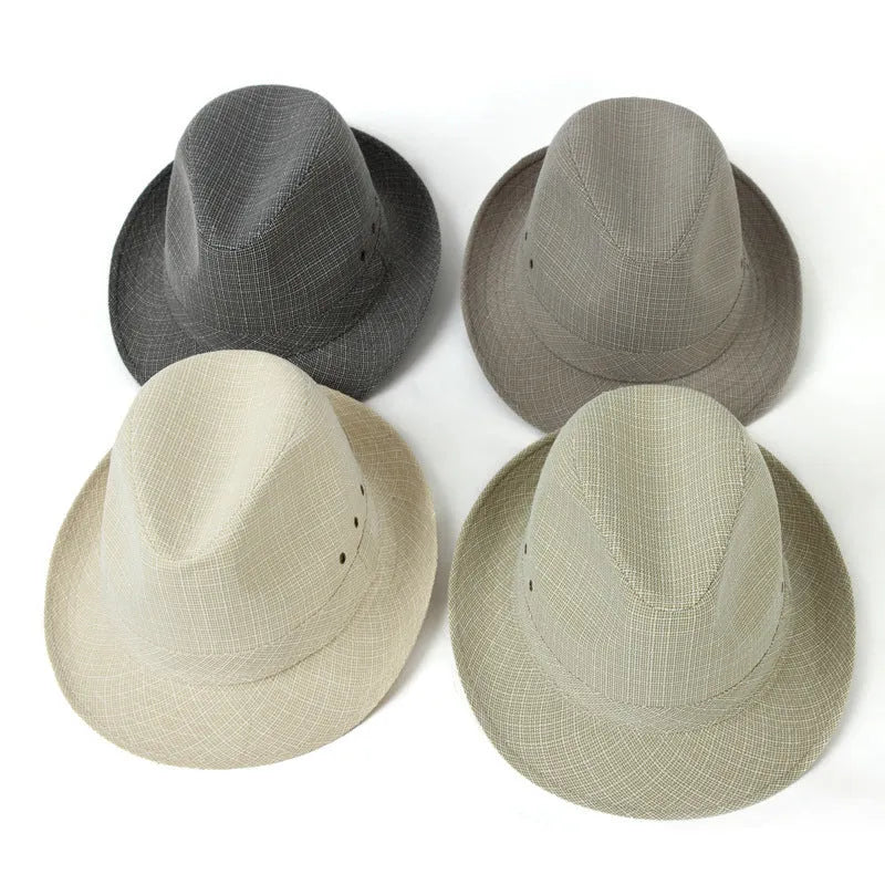 Traditional men's fedora hat with thickened construction in suit material or linen options