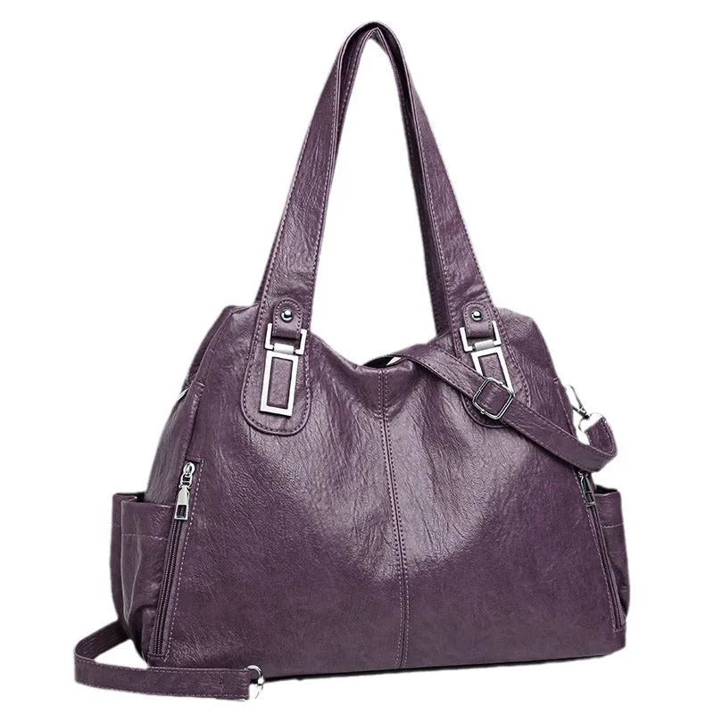 Soft PU leather women's tote bag in a square vertical shape with a single shoulder strap.