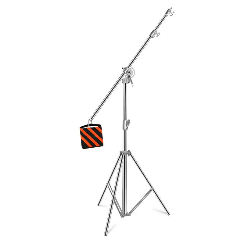 Silver stainless steel cross arm ceiling lamp rack extended to its full height