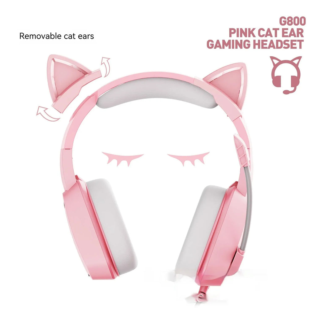 Pink G800 headworn wired earphones with braided cable and 3.5mm L-shaped plug