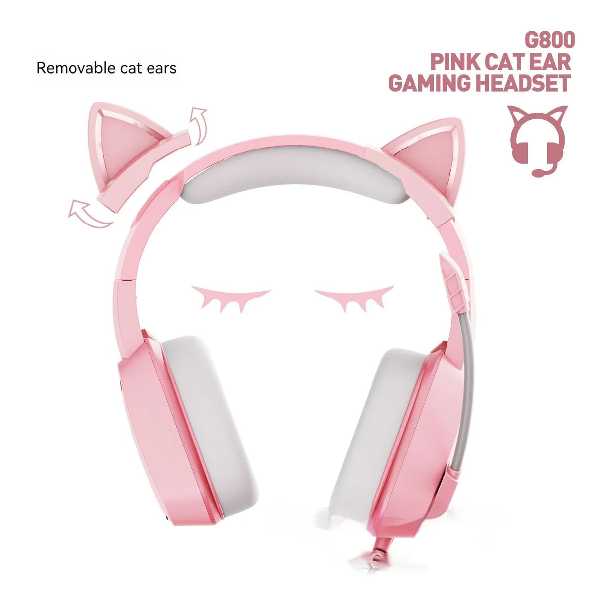 Pink G800 headworn wired earphones with braided cable and 3.5mm L-shaped plug