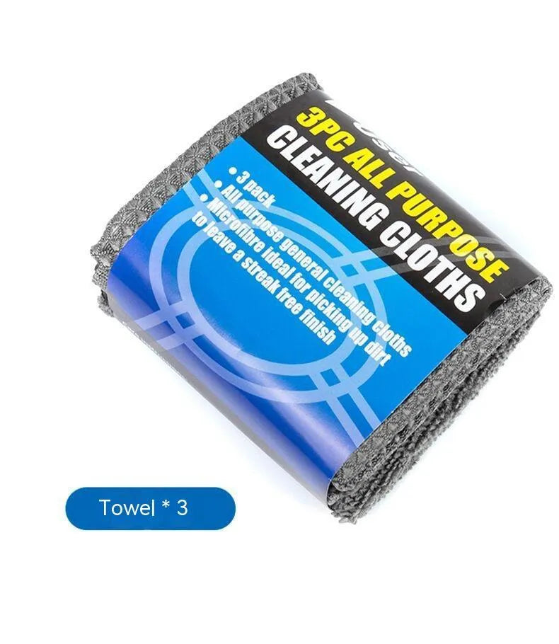 9-piece grey microfiber car wash set with sponge gloves brush and cleaning towels