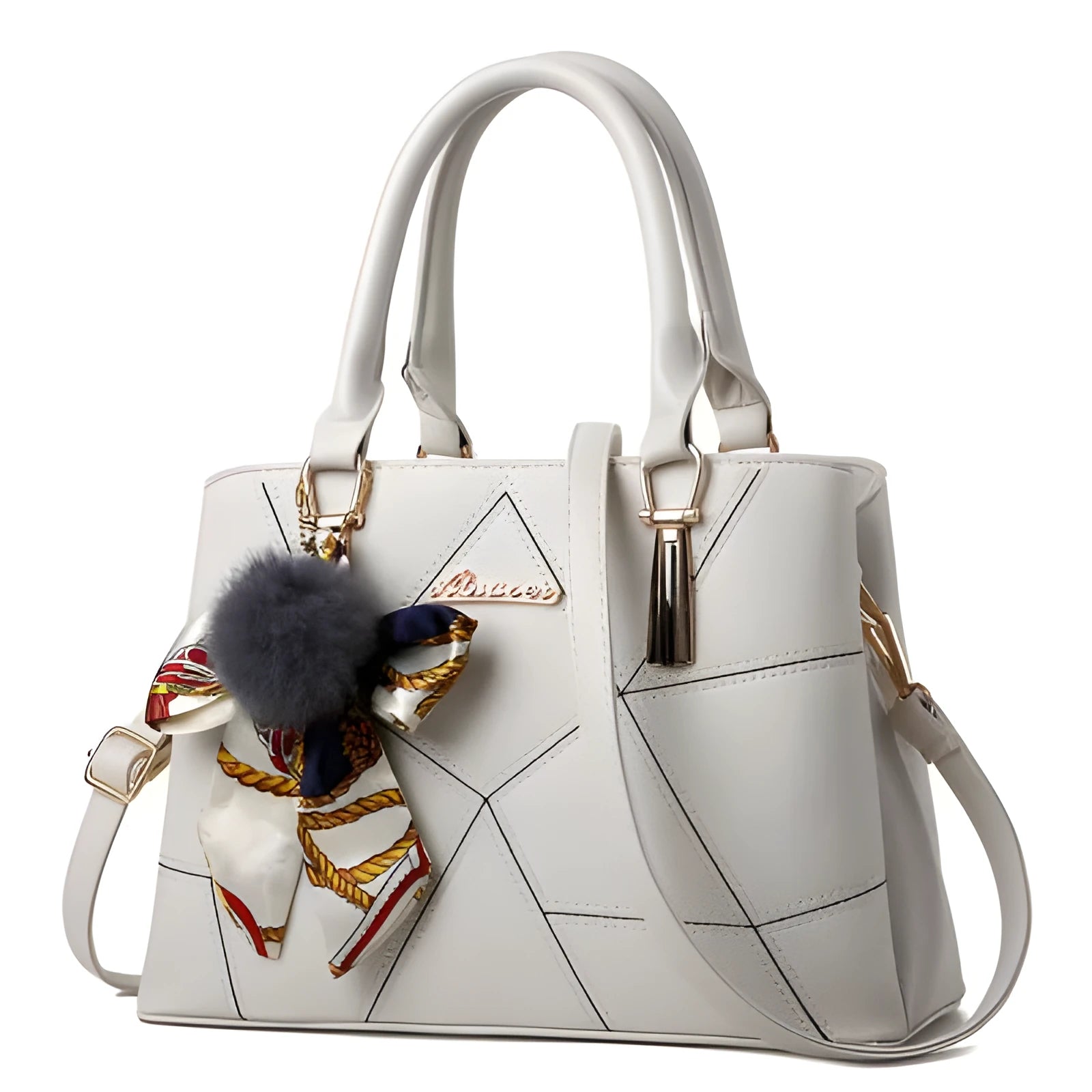 Large horizontal square women's handbag with car suture detail and zipper closure in white