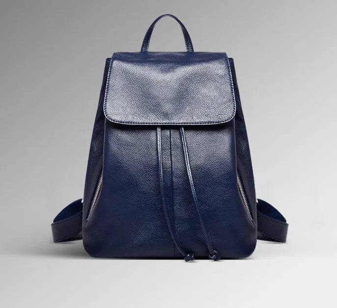 Black genuine leather women's backpack with multiple compartments and street style design