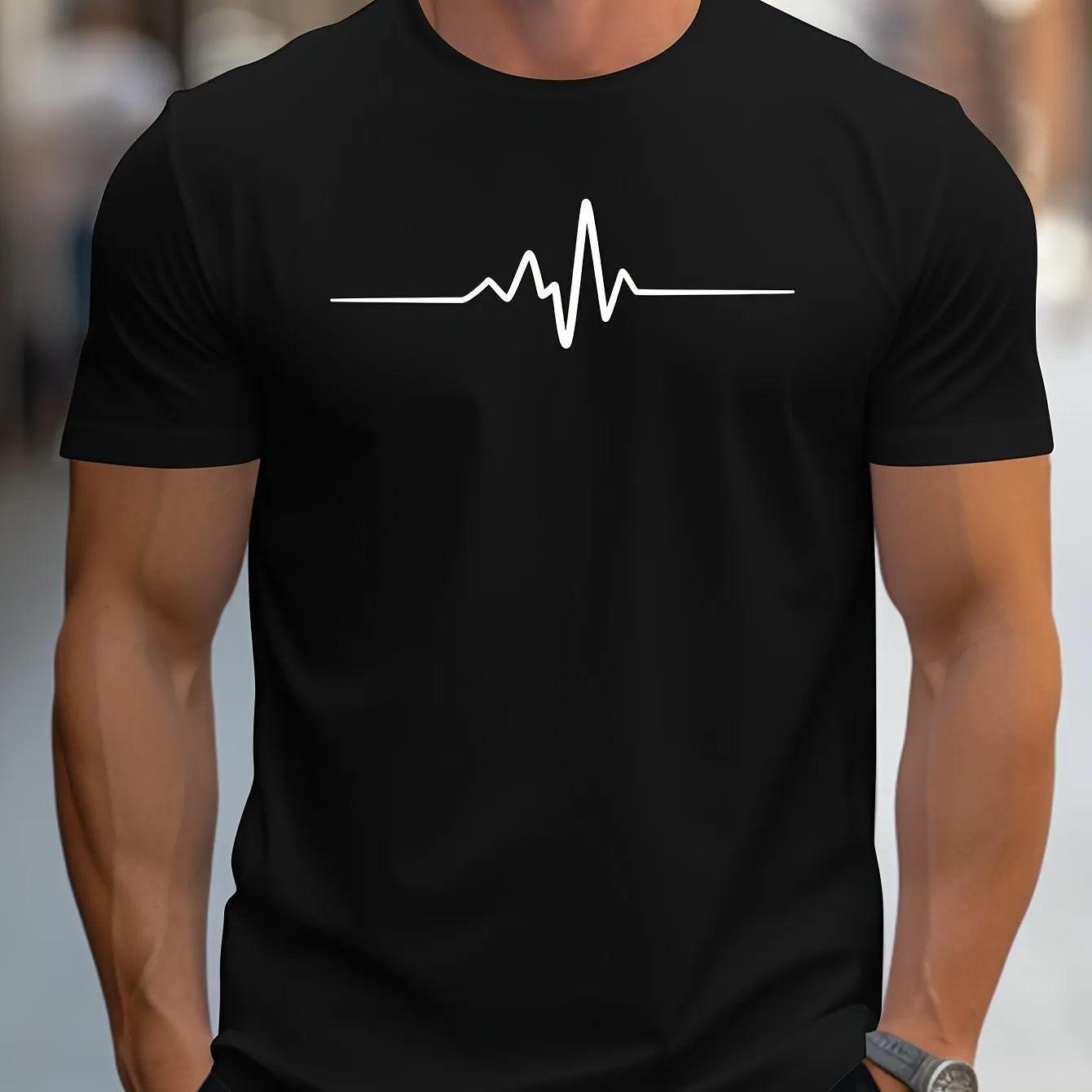 Men's loose fit sports T-shirt with 3D pattern letters design in chemical fibre blend polyester fabric