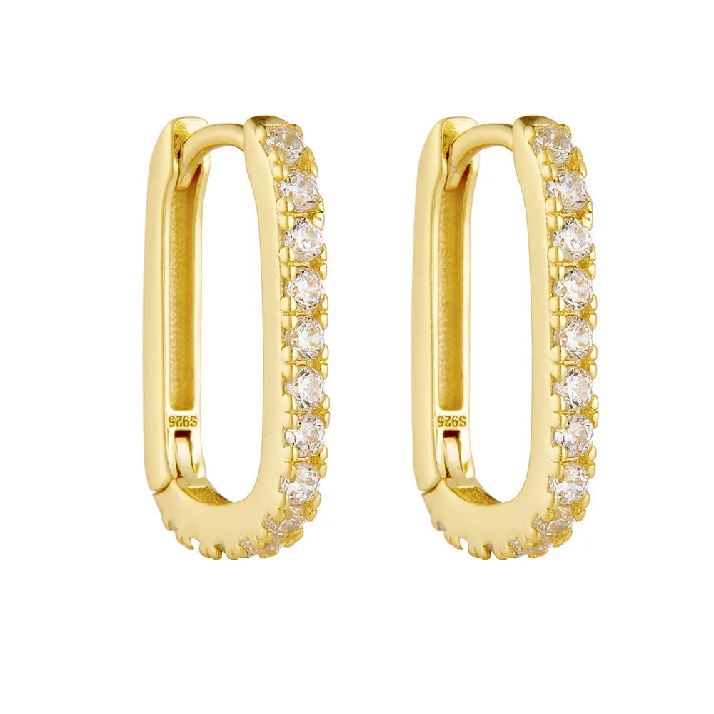 S925 sterling silver oval zircon ear clips with geometric design in white finish