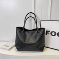 Woven PU shoulder bag for women with double straps, available in beige, black, gray, and khaki