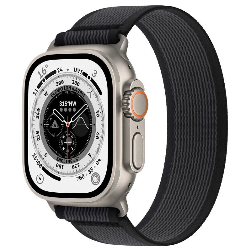 Wild diameter single ring integrated loop nylon strap for Apple Watch in multiple colours.