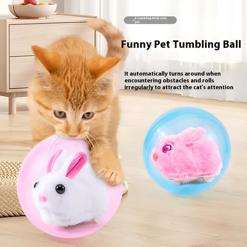 Transparent plastic hamster rolling ball with plush shell in beige hamster design and battery base
