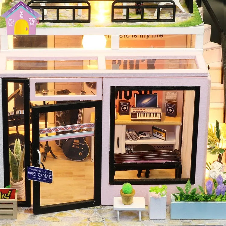 Small Time Studio handmade wooden toy cottage building model with flash function in M903 English version