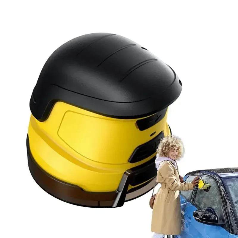 Yellow cordless electric snow scraper for car windows with USB charging cable