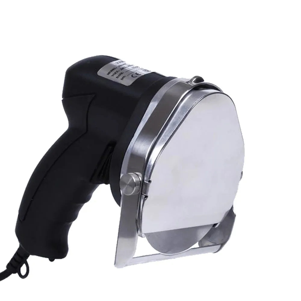 Black electric meat cleaver with power cord for processing turkey and barbecue meats.