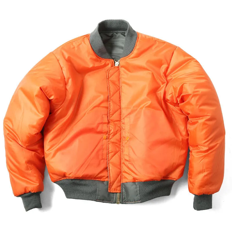 Men's army green cotton-padded pilot jacket with loose fit and double-sided wear-resistant nylon construction