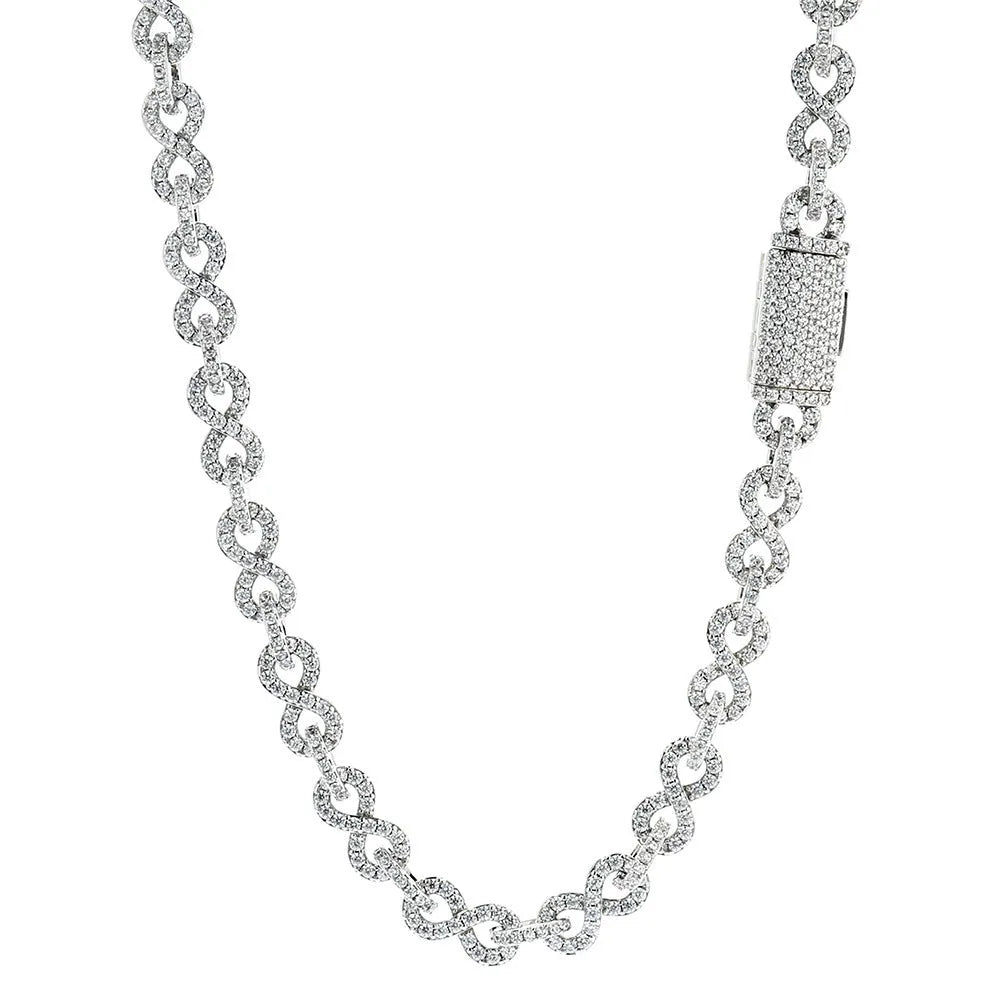 Men's copper necklace and bracelet set with platinum finish and 8mm width on a neutral background