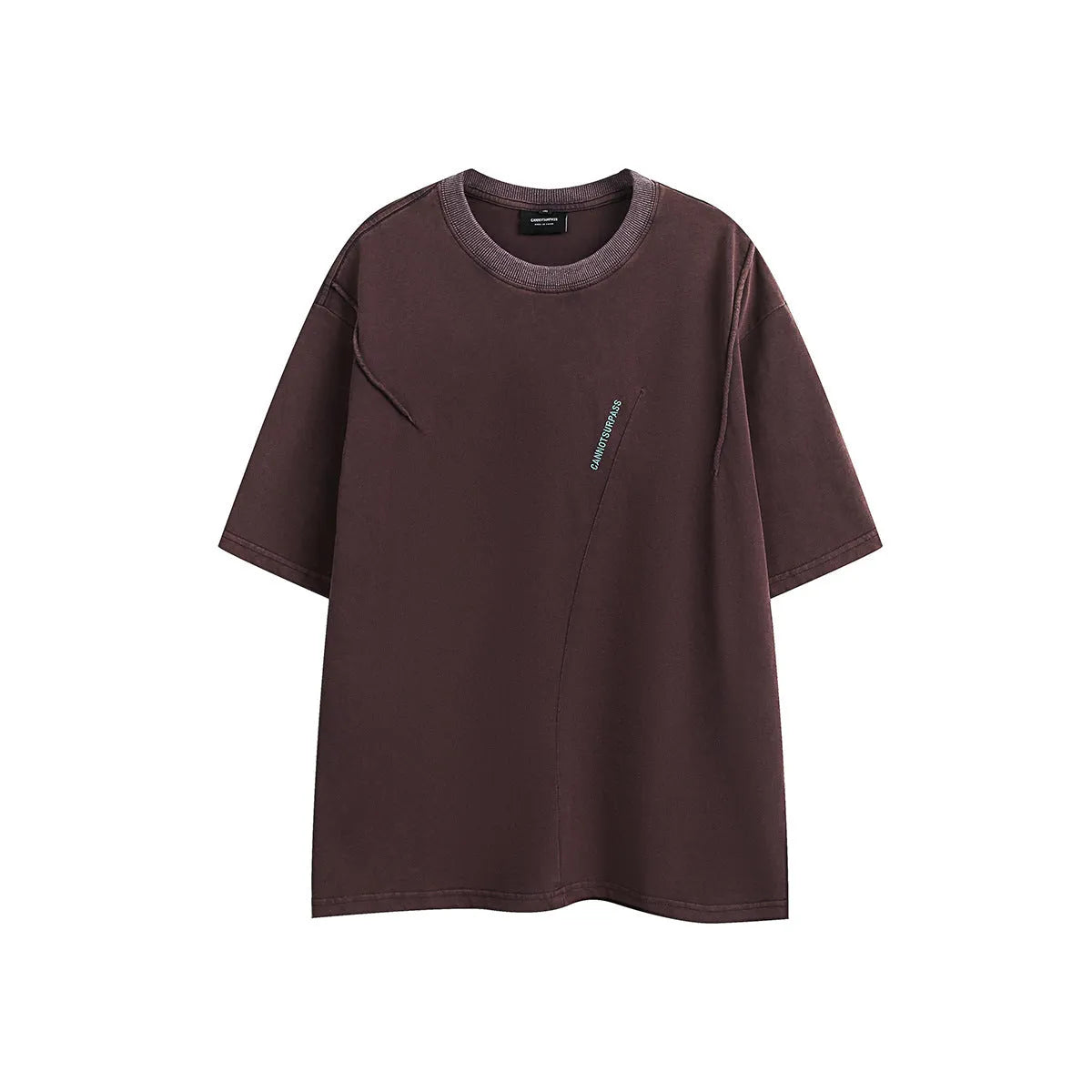 Men's purple embroidered retro cotton short-sleeve t-shirt with a loose fit on a neutral background.