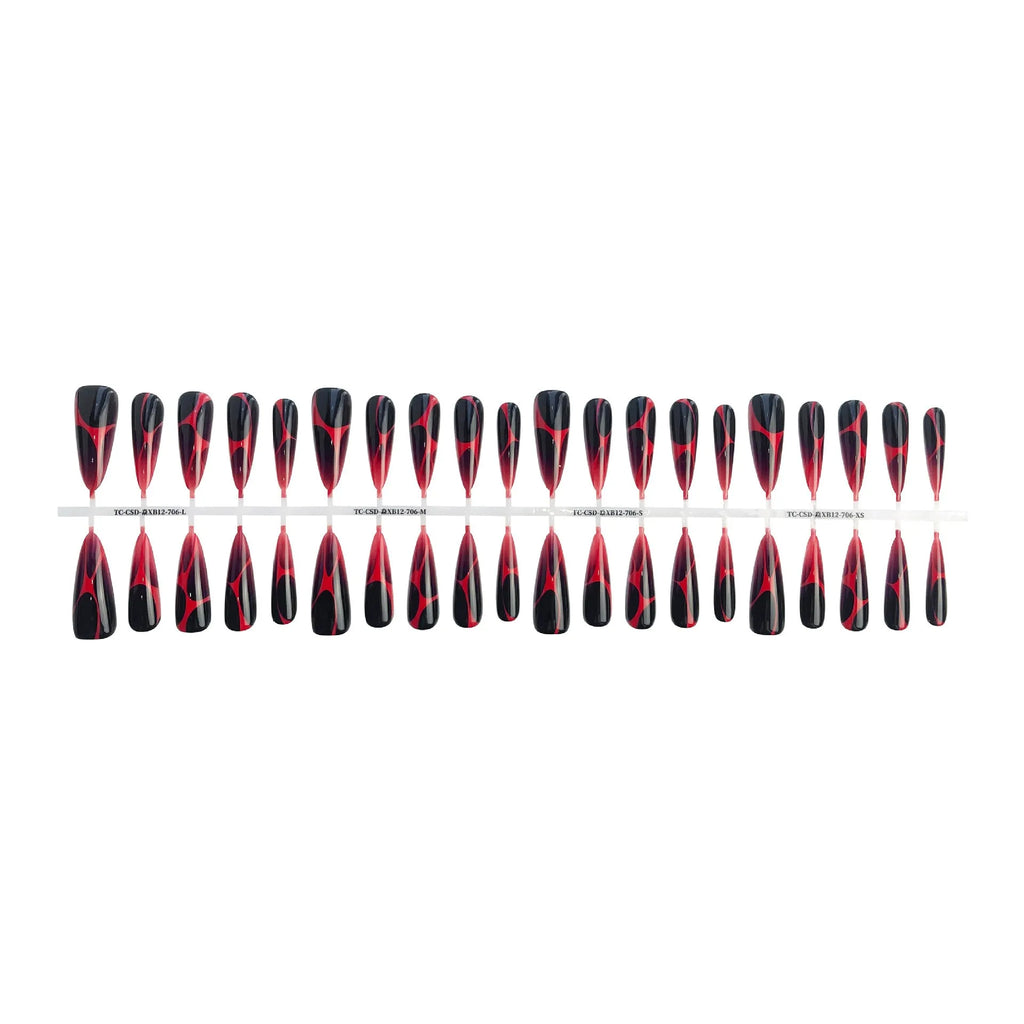 Wave line gradient long tip nail tips set in glossy finish, 40 pieces for 4 pairs of nails