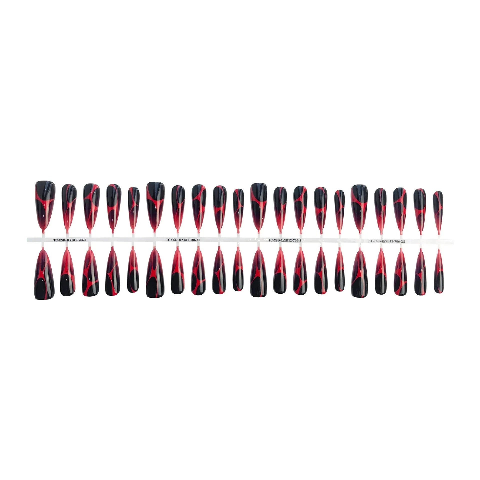 Wave line gradient long tip nail tips set in glossy finish, 40 pieces for 4 pairs of nails