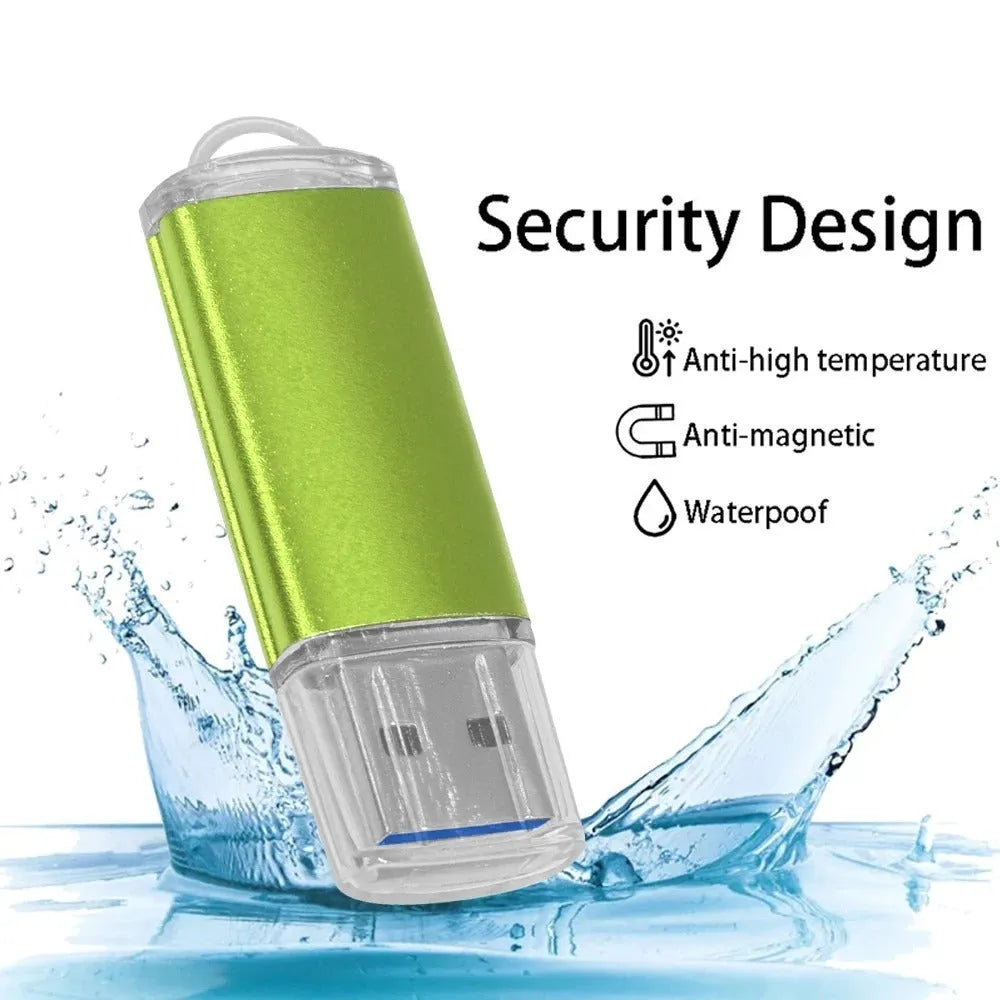 Purple metal USB 2.0 flash drive with compact rectangular shape on plain background