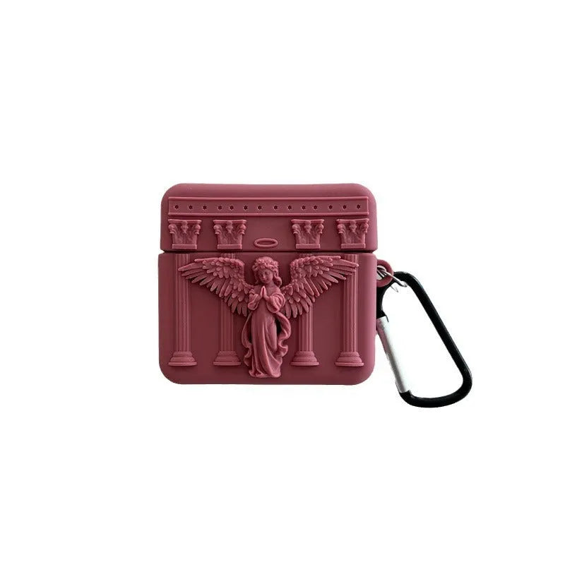 White silicone earphone case protective sleeve for Apple AirPods with 3D Angel design