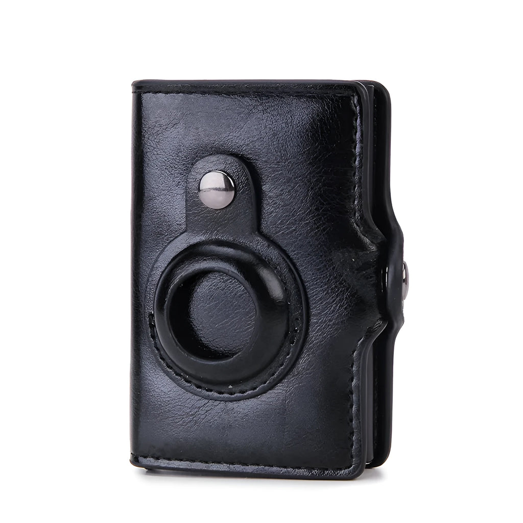 Men's short multifunctional PU leather card holder wallet with banknote clip and card slot in black