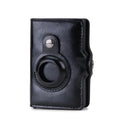 Men's short multifunctional PU leather card holder wallet with banknote clip and card slot in black