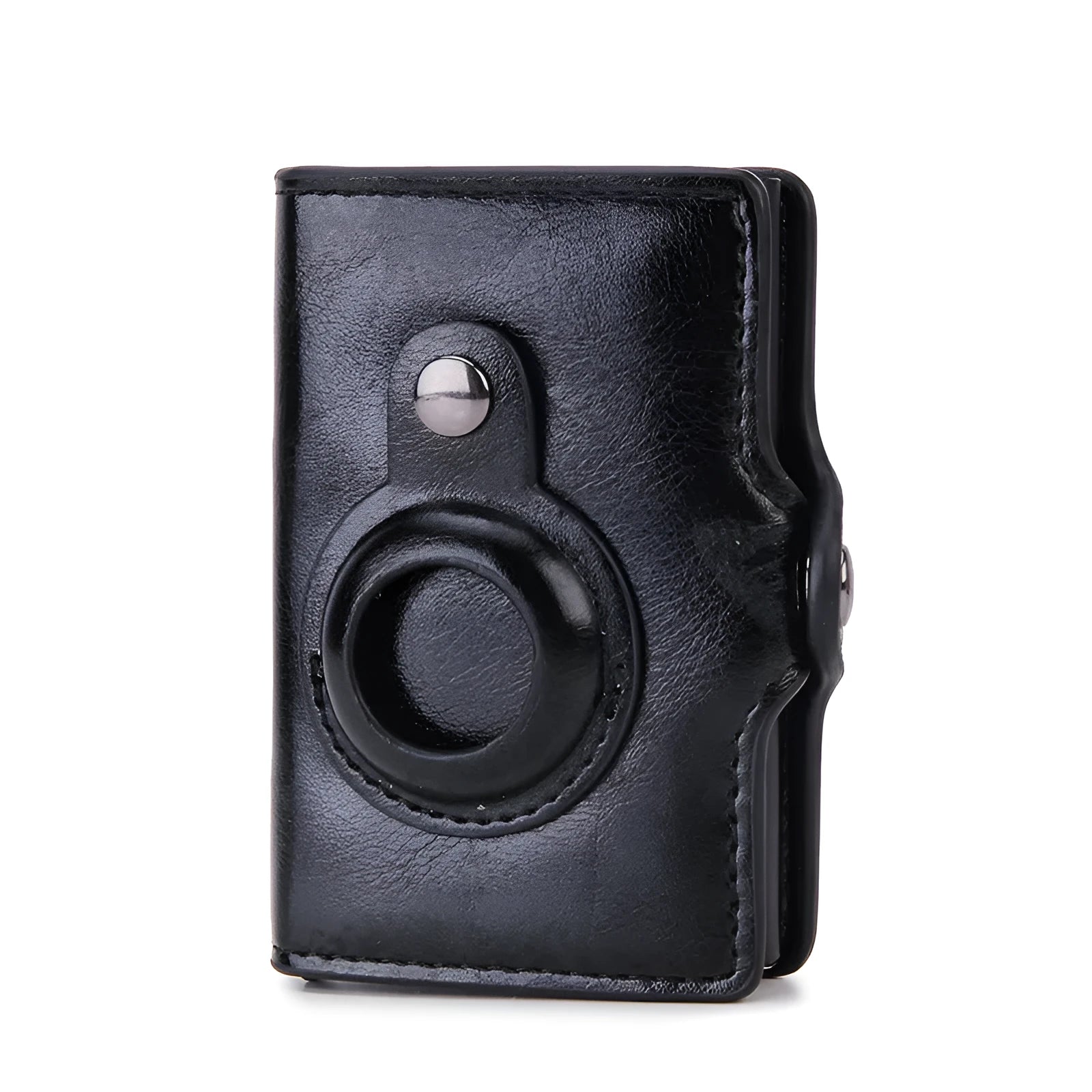 Men's short multifunctional PU leather card holder wallet with banknote clip and card slot in black