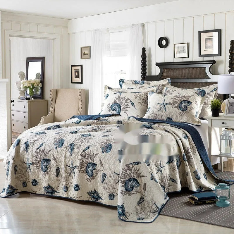 Quilted cotton bed cover three-piece set with decorative pattern on 1.5-1.8m bed