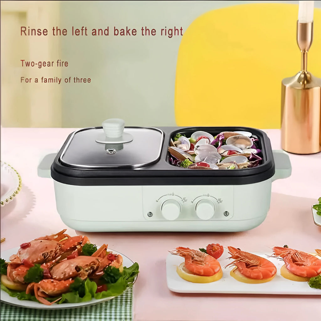 Multi-functional electric roaster pan 20cm green colour knob control 220V