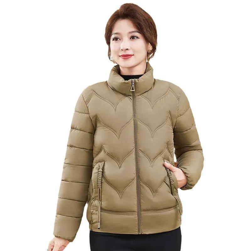 Women's pure cotton loose fit long sleeve stand collar blouse in solid colour