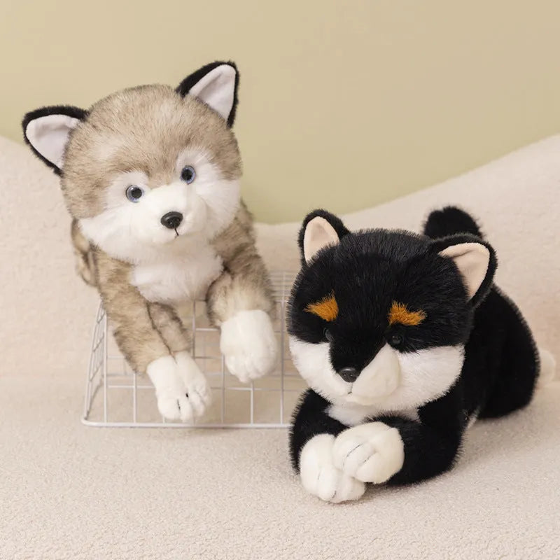 Lying posture simulation Shiba Inu plush doll in brown with soft short plush fabric and PP cotton filling