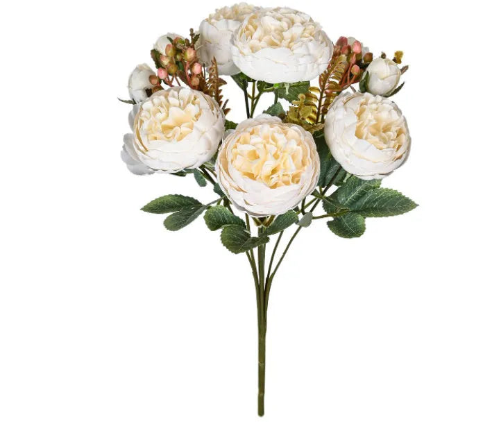 Silk artificial peony flower bouquet in champagne colour for home or wedding decoration.