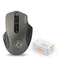 2.4G wireless silent mouse in black with ergonomic design, four buttons, and four-way scroll wheel