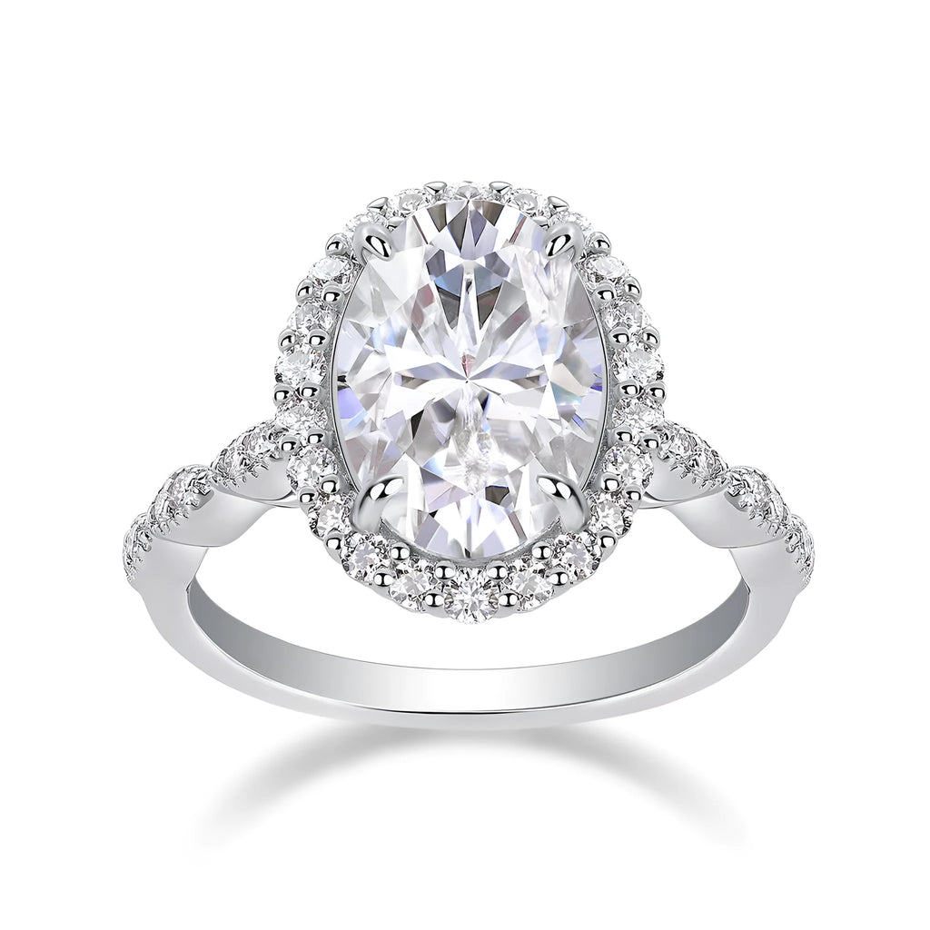 Moonlight Pupil egg-shaped moissanite wedding ring set in S925 silver with platinum plating
