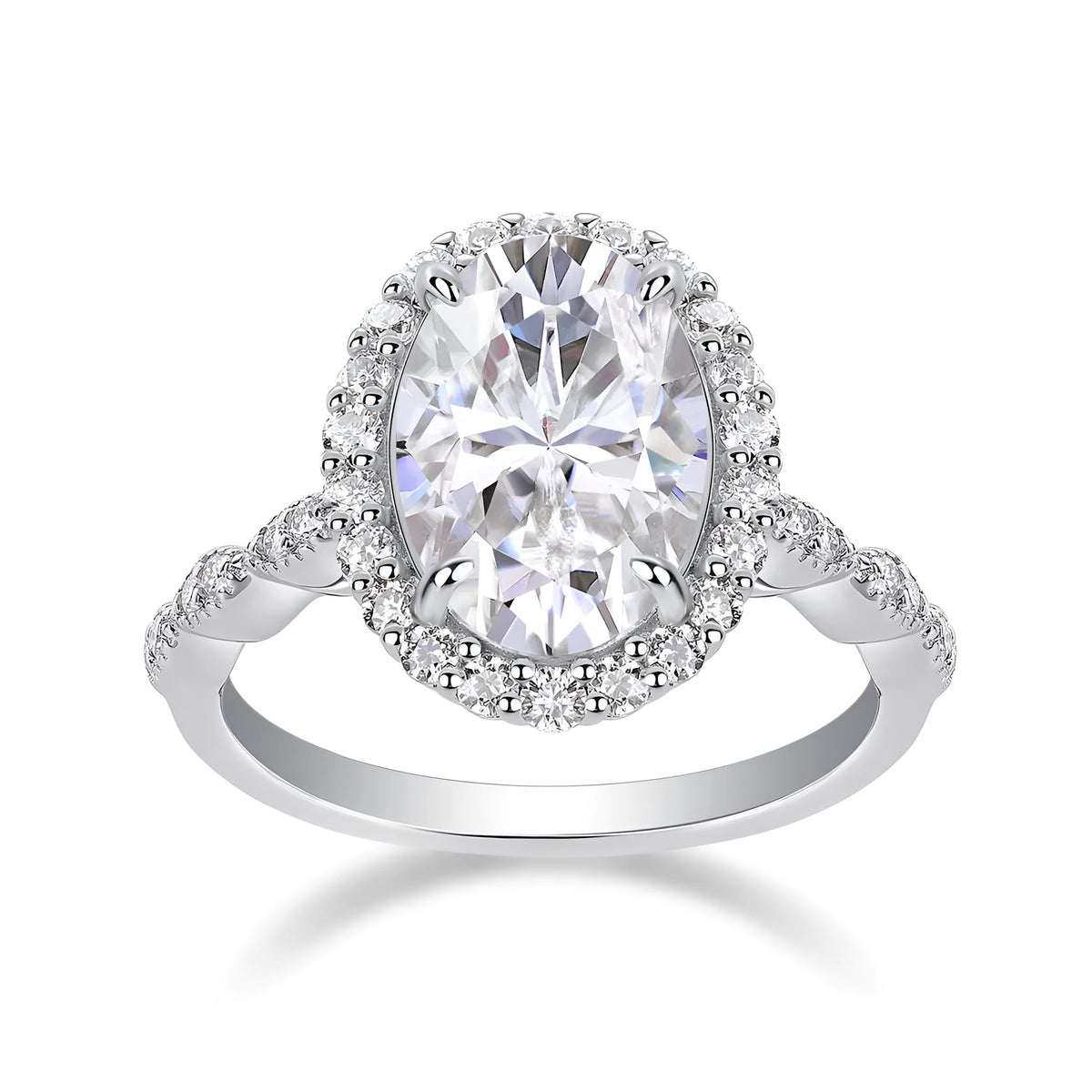 Moonlight Pupil egg-shaped moissanite wedding ring set in S925 silver with platinum plating