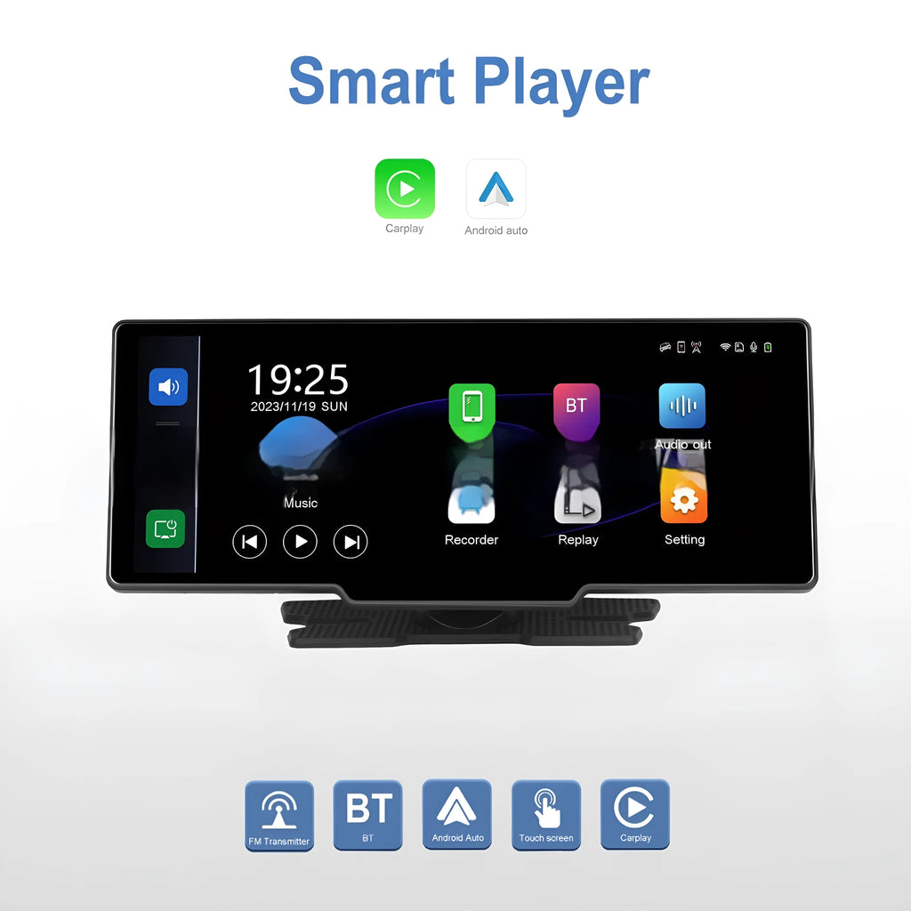 10.26-inch vehicle DVR system with rear view camera and smartphone connectivity