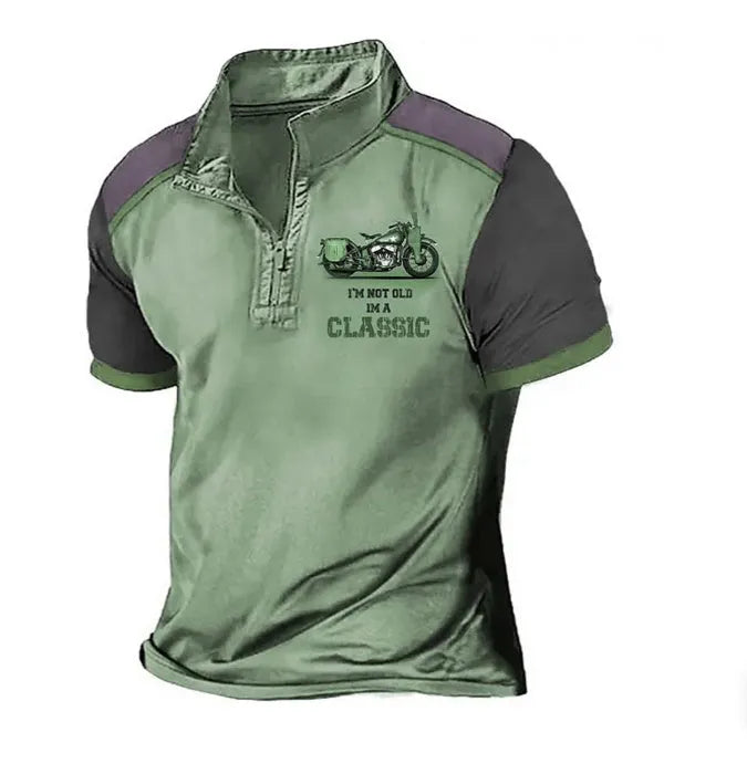Loose fit golf polo shirt with digital print on polyester bird eye fabric.