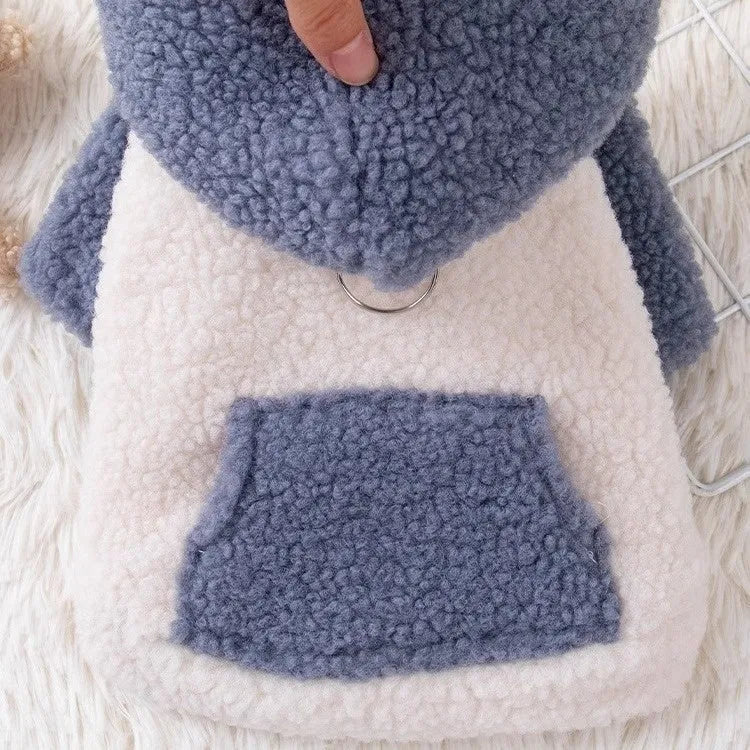 Brown hooded cotton-padded coat for small pets on dog mannequin