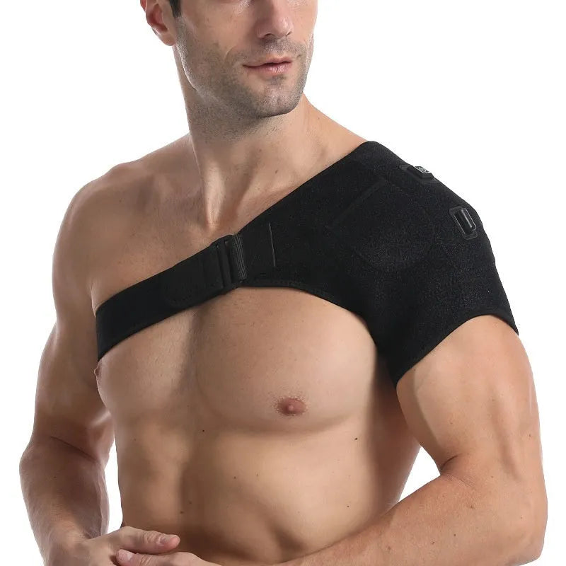 USB electric heating shoulder pad showing plug and free size design.