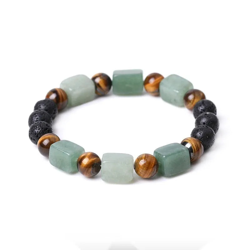 Square amethyst and volcanic stone geometric bracelet with handmade 8mm beads in five colour options