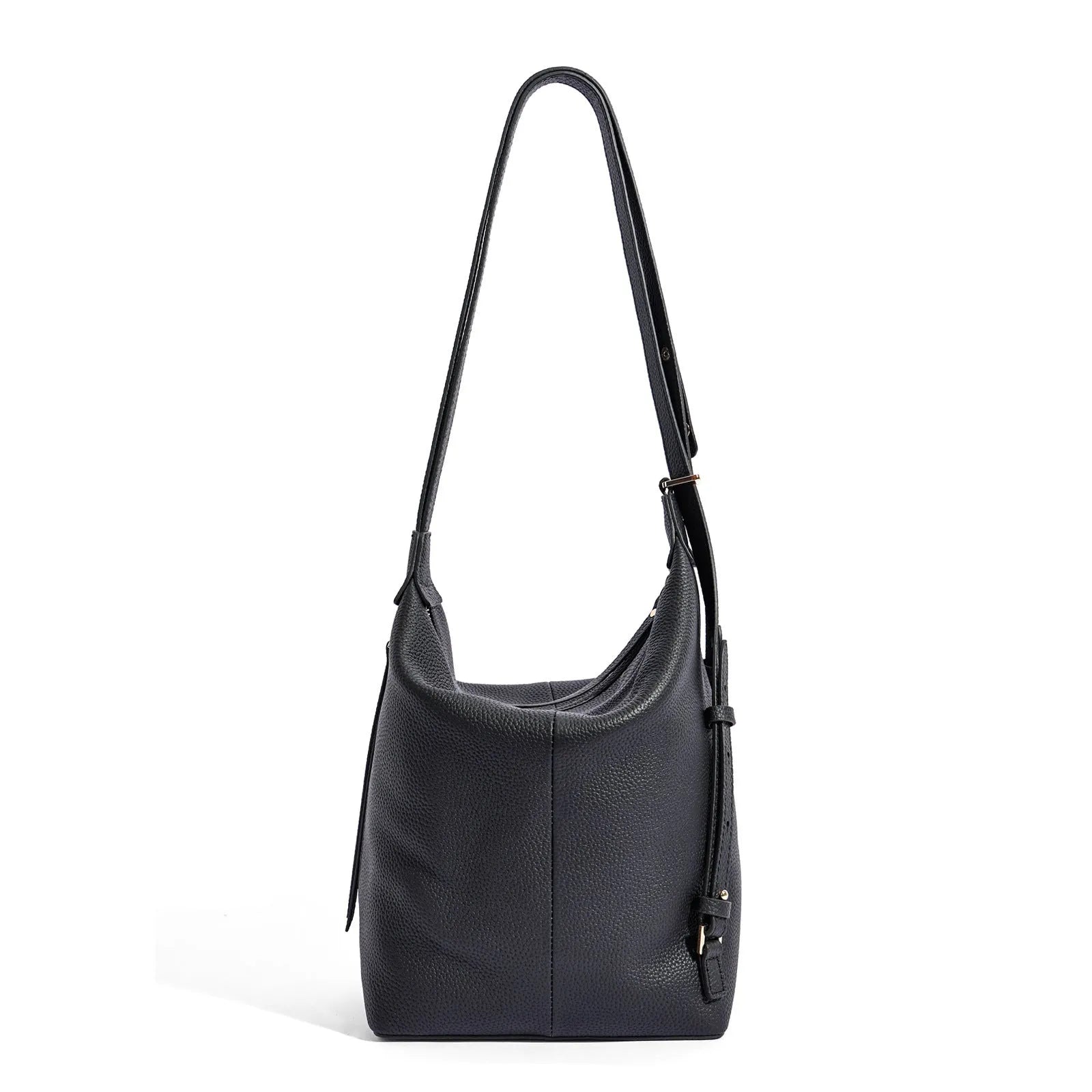 Soft genuine cowhide leather women's bucket shoulder bag in elephant grey colour