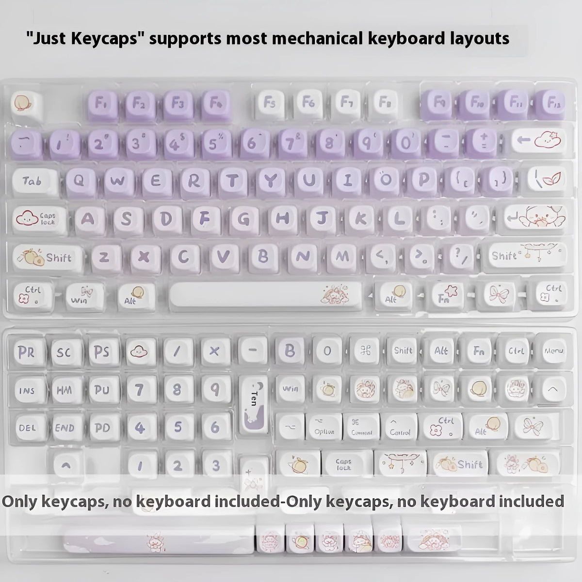 PBT gradient purple rabbit key caps set for mechanical keyboard sublimation printing