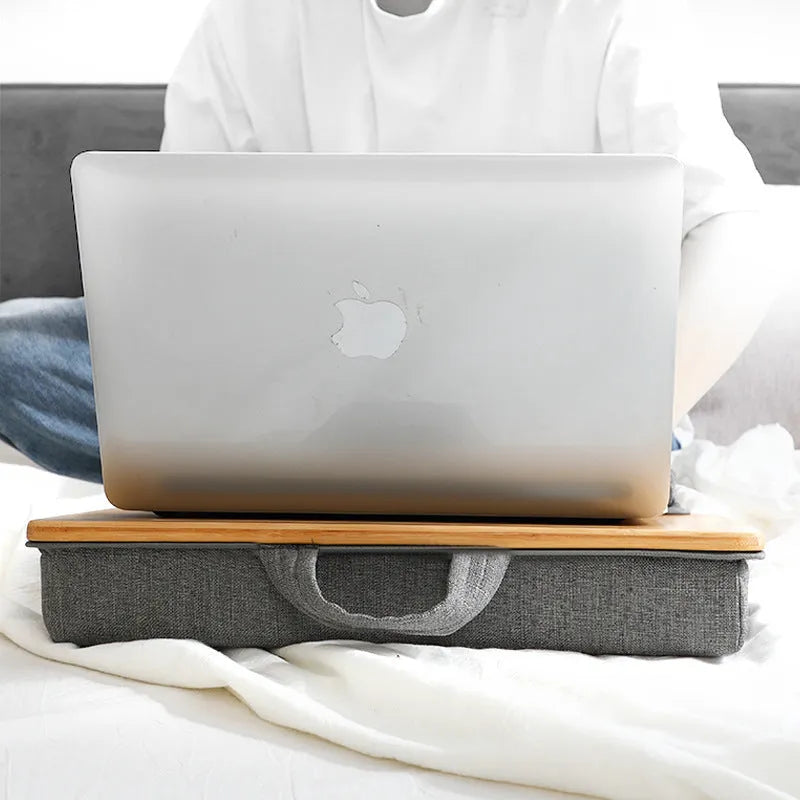 Lazy sofa lap computer desk in bamboo and fabric Japanese style with card slot and two size options