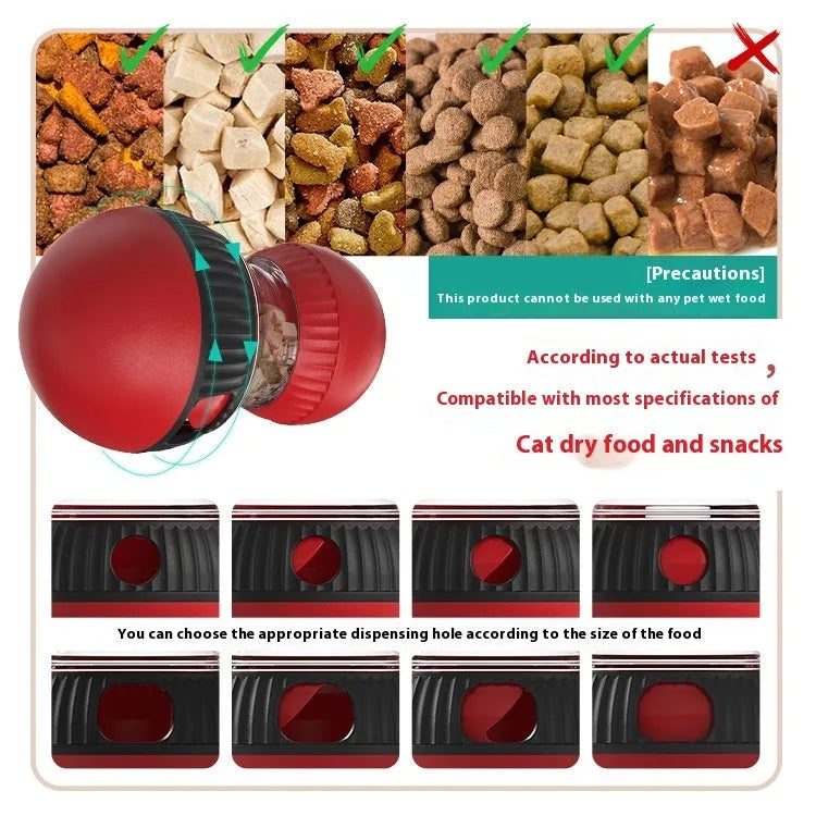 Plastic rotating cat toy with super ball colour design and food dropping mechanism