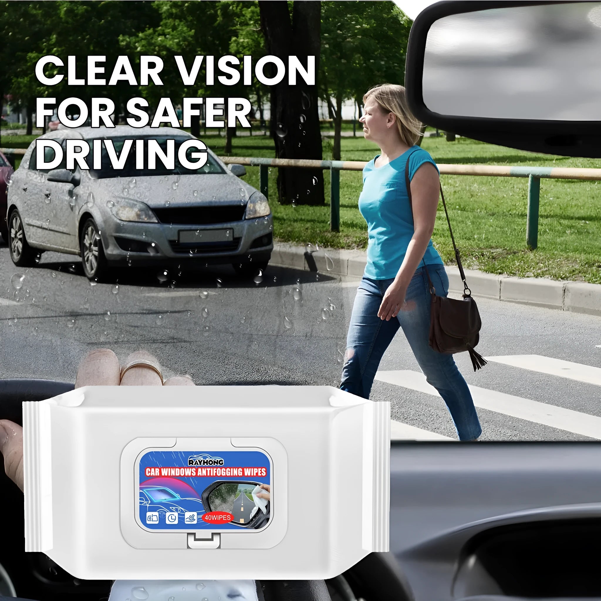 40-pack car anti-fog rain wipes for vehicle windscreens measuring 18x8x3cm