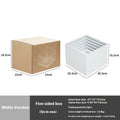 White plastic cube dessert display stand set of six pieces arranged on a table.