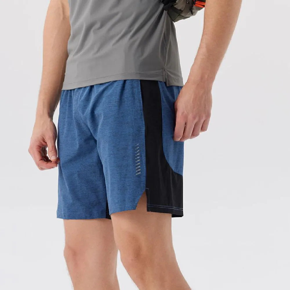 Men's forest green five-point spandex casual shorts laid flat.