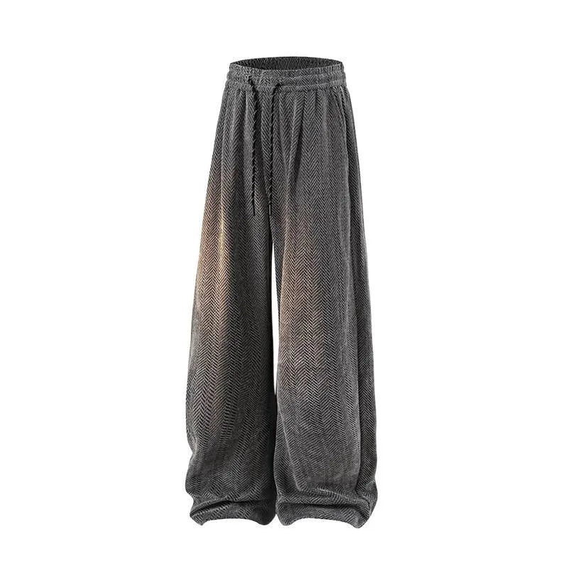Straight-leg casual trousers in grey with an elastic waistband and fleece lining.